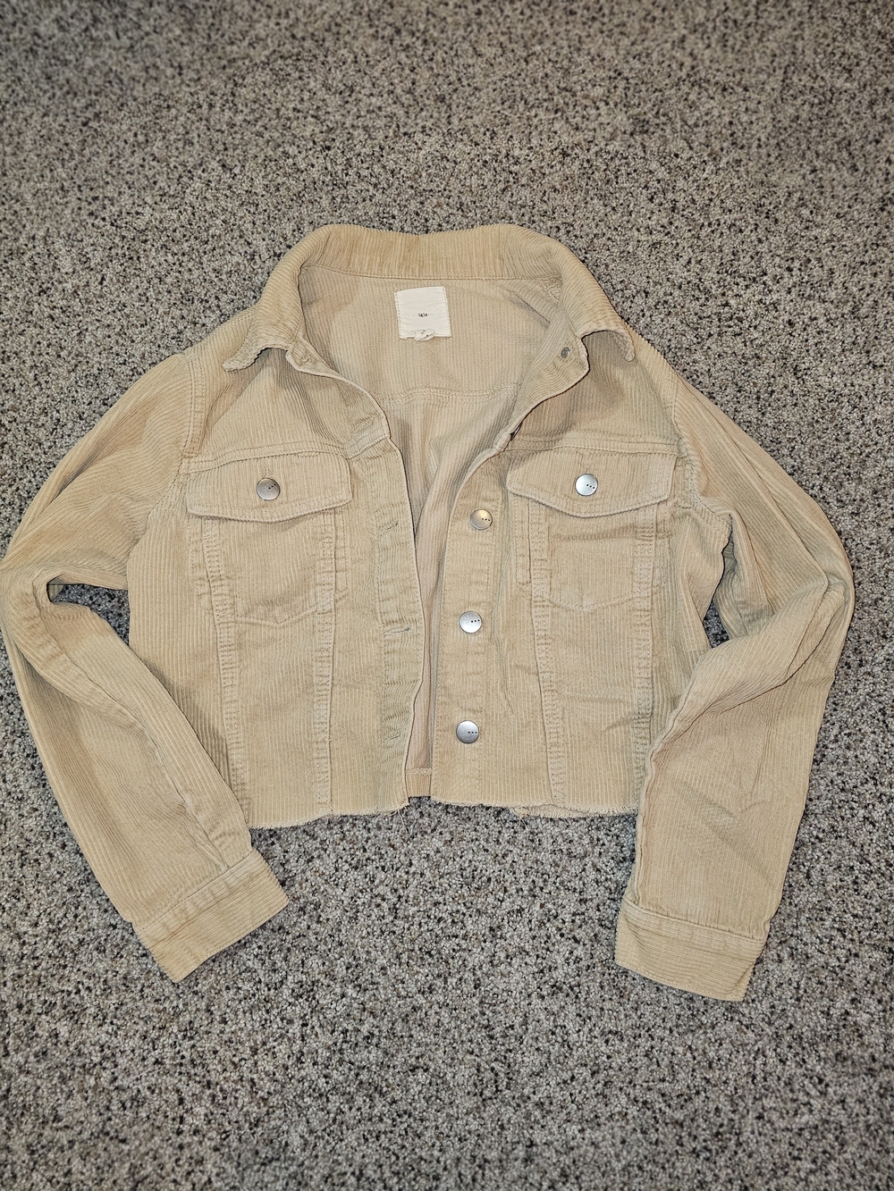 Cropped Beige Corduroy Jean Jacket